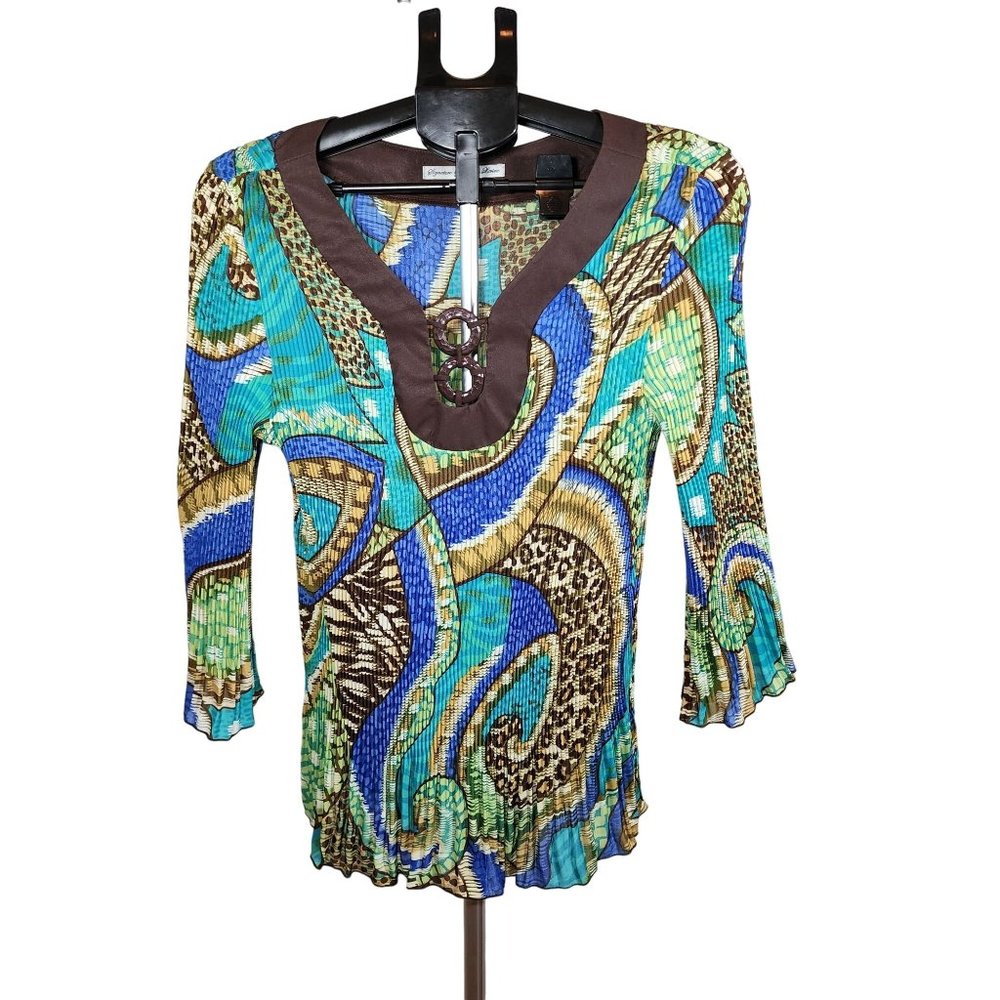 Signature by Larry Levine Abstract Design Fitted Blouse Size Large